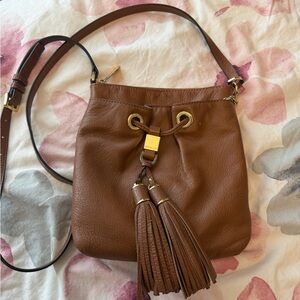 Michael Kors Brown Leather Tassel Drawstring Crossbody